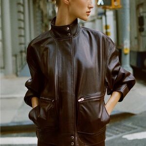 Veda Harrison Leather Oversized Bomber $658 Cocoa NWT